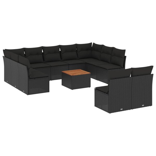 vidaXL Salon de jardin 12 Pièces avec coussins noir résine tressée