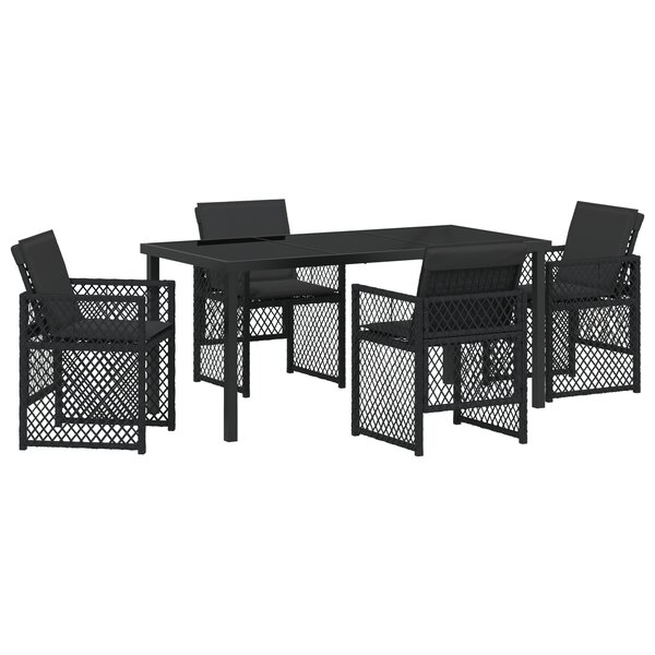 Ensemble de Salle à Manger de Jardin 5 Pièces avec Coussins Rappel Noir Poly Rattan