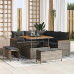 vidaXL Canapé de jardin 8 pièces avec coussins gris en polyrotin acacia