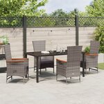 vidaXL Set de salle à manger de jardin 5 pièces avec coussins en rattan poly gris