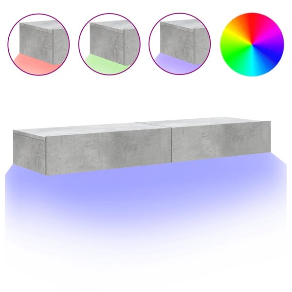 vidaXL Meubles TV avec lumières LED 2 Pièces gris béton 60x35x15 5 cm