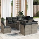 vidaXL Salon de jardin 9 Pièces avec coussins gris résine tressée
