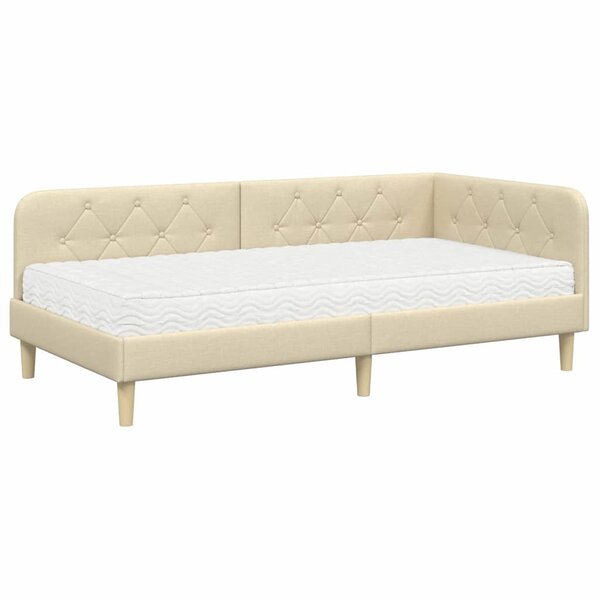 vidaXL Cadre de lit d'angle Crème 100 x 200 cm tissu