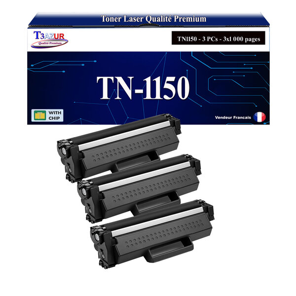 T3AZUR - Lot de 3 Toners compatibles avec  Brother HL-L1240W  HL-L1242W  HL-L1242WXL remplace Brother TN1150 Noir - 1 000 pages