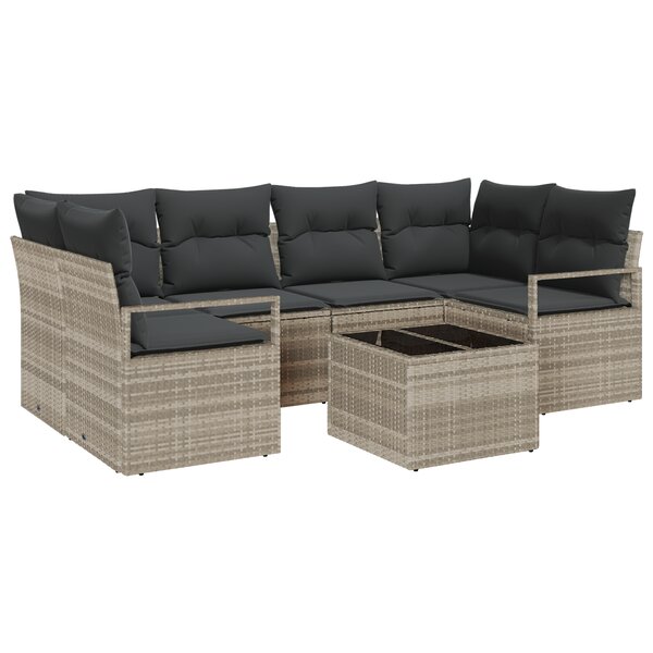 Ensemble de canapés de jardin 7 pièces avec coussins Gris clair Poly Rotin