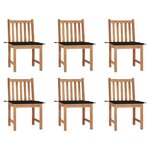 vidaXL Chaises de jardin lot de 6 avec coussins Bois de teck massif