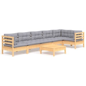 vidaXL Salon de jardin 7 Pièces avec coussins gris bois de pin
