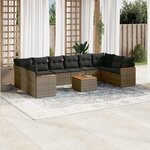 vidaXL Salon de jardin 11 Pièces avec coussins gris résine tressée