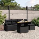 vidaXL Salon de jardin 6 Pièces avec coussins noir résine tressée