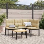 vidaXL Ensemble de banc de jardin avec coussins 3 Pièces noir