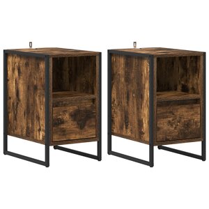 vidaXL Table de chevet avec tiroir 2 Pièces Chêne Fumé 39 5 x 30 x 50 cm