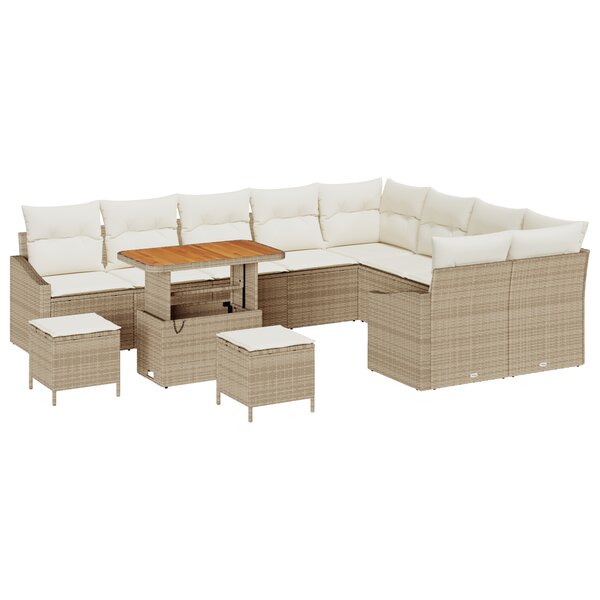 Ensemble de canap'de jardin vidaXL de 12 pièces en beige poly rattan acacia avec coussins