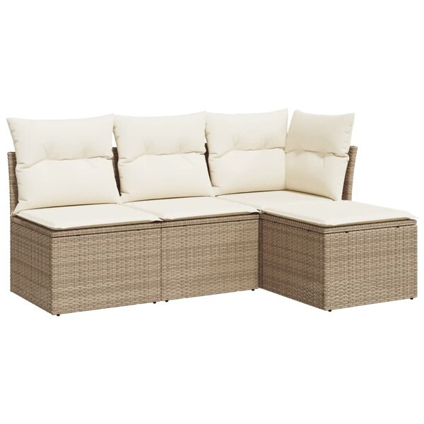 vidaXL Salon de jardin avec coussins 4 Pièces beige résine tressée