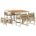 vidaXL Ensemble à manger de jardin et coussins 9 Pièces beige Poly rotin