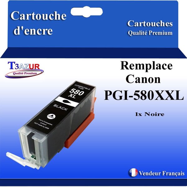 T3AZUR - Cartouche compatible avec Canon PGI580XXL PGI-580 XXL pour Canon Pixma TS8100 TS8150 TS8151 TS8152 TS8200 TS8240 TS8241TS8250 Noire