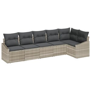 vidaXL Ensemble de canapé de jardin de 6 pièces avec coussins gris clair en poly rotin