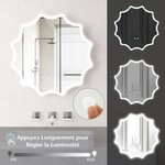 Miroir mural rond avec 3 couleurs de lumière et anti-buée miroir de maquillage éclairé à intensité variable avec bouton tactile intelligent 60 cm x 60 cm argent 20_0008918