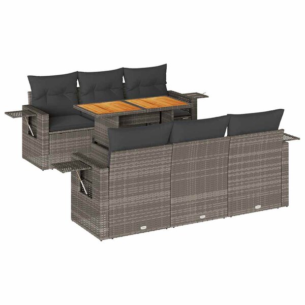 vidaXL Salon de jardin avec coussins 7 Pièces gris résine tressée