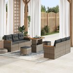 Ensemble de 9 Pièces de Canapé de Jardin avec Coussins Rattan Poly Gris Acacia