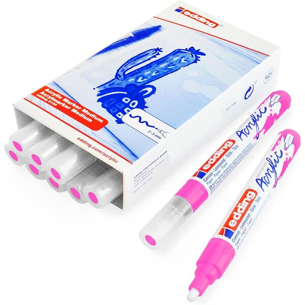 Marqueur acrylique moyen 5100 rose fluorescent 2-3 mm x 10 EDDING