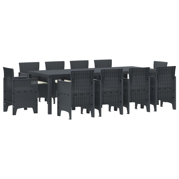 vidaXL Ensemble de Salle à Manger de 11 Pièces avec Coussins Anthracite en Poly Rattan
