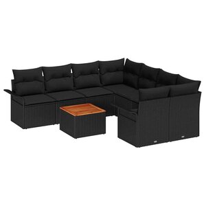 vidaXL Ensemble de canapé de jardin avec coussin 9 Pièces Noir polyrotin