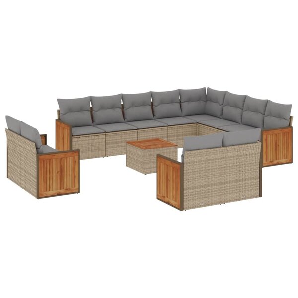 vidaXL Salon de jardin avec coussins 13 Pièces beige résine tressée