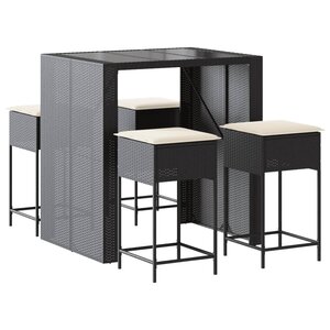 vidaXL Ensemble de bar de jardin 5 Pièces avec coussins noir poly rotin