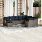 vidaXL Salon de jardin 10 Pièces avec coussins gris résine tressée