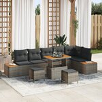 vidaXL Ensemble de Canapés de Jardin 9 Pièces avec Coussins Gris Rotin Synthétique Acacia
