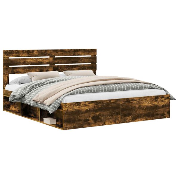 vidaXL Cadre de lit Chêne fumé 180 x 200 cm Pin massif