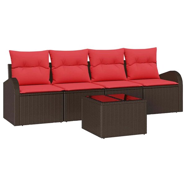 vidaXL Ensemble de canapé de jardin 5 Pièces Beige et Rouge polyrotin