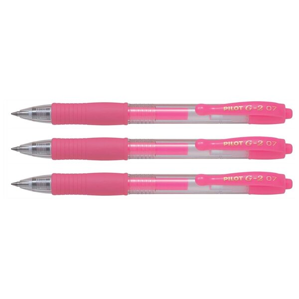 Stylo Roller Encre Gel G2 07 Pointe Moyenne Néon Rose x 3 PILOT