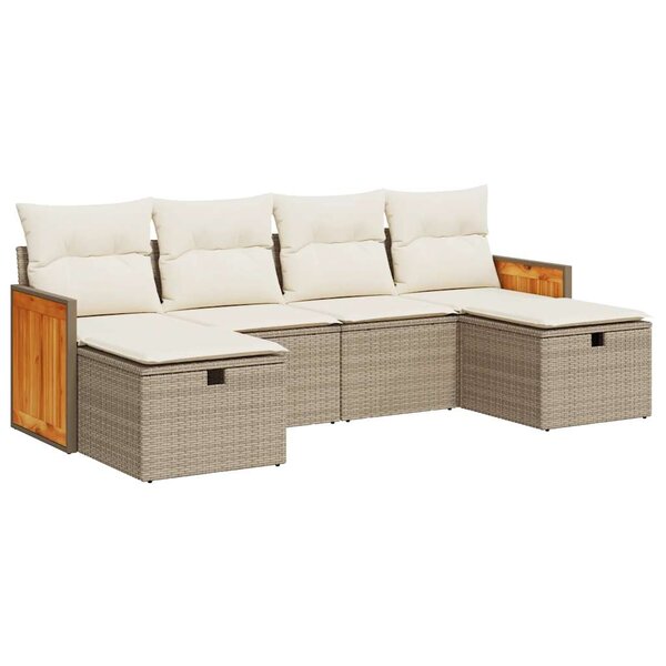 vidaXL Salon de jardin avec coussins 6 Pièces beige résine tressée
