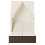 vidaXL Chaise longue double avec toit et rideaux marron résine tressée