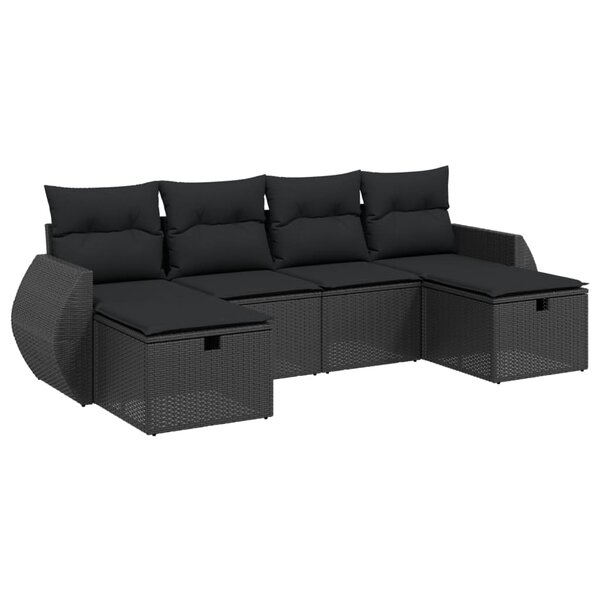 vidaXL Salon de jardin 6 Pièces avec coussins noir résine tressée