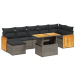 vidaXL Salon de jardin 8 Pièces avec coussins gris résine tressée
