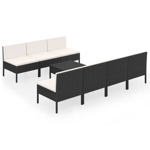 vidaXL Salon de jardin 8 Pièces avec coussins résine tressée noir