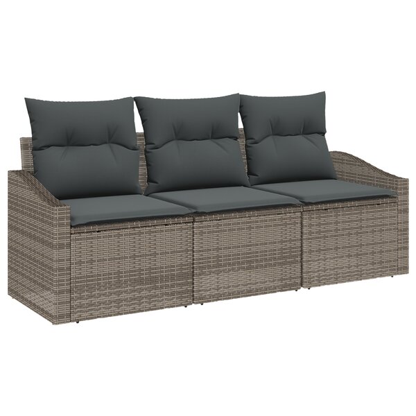 vidaXL Ensemble de Canapés de Jardin 3 Pièces avec Coussins Gris Rotin Synthétique