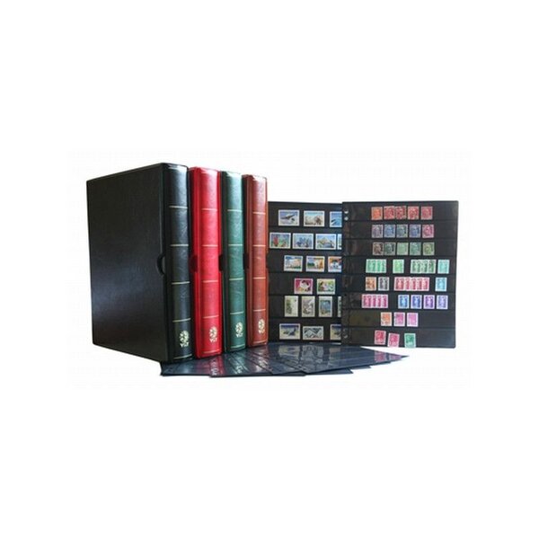 Album Initia garni de 10 recharges pour timbres-poste. Couleur - Grenat