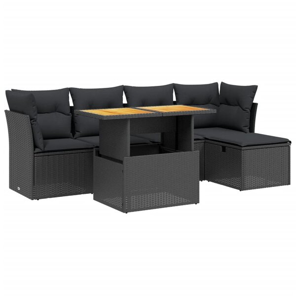 vidaXL Salon de jardin 6 Pièces avec coussins noir résine tressée