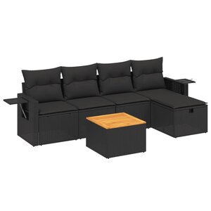 vidaXL Salon de jardin 6 Pièces avec coussins noir résine tressée