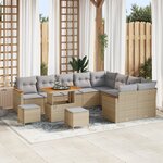 Ensemble de canapé de jardin 12 pièces avec coussins beige rotin poly acacia