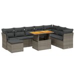vidaXL Salon de jardin 9 Pièces avec coussins gris résine tressée
