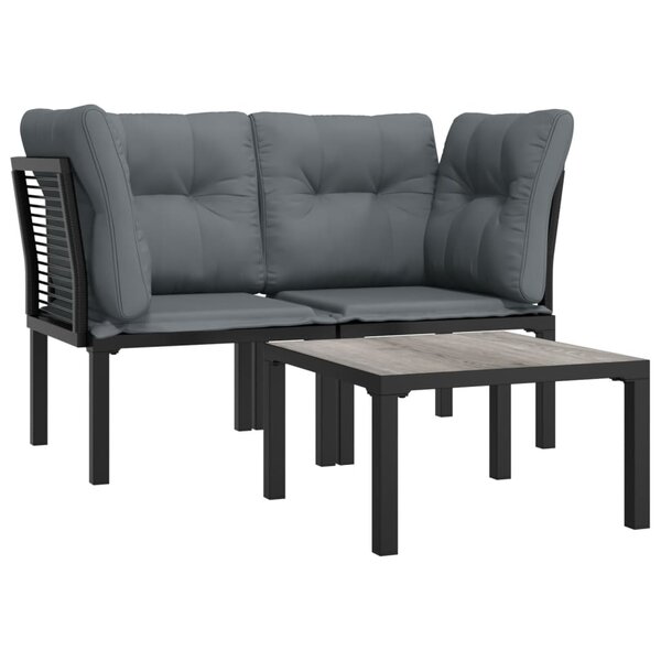 Salon de jardin meuble d'extérieur ensemble de mobilier 3 pièces noir et gris résine tressée 02_0016061