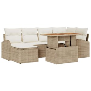 vidaXL Ensemble de canapé de jardin 7 Pièces Beige Poly rotin