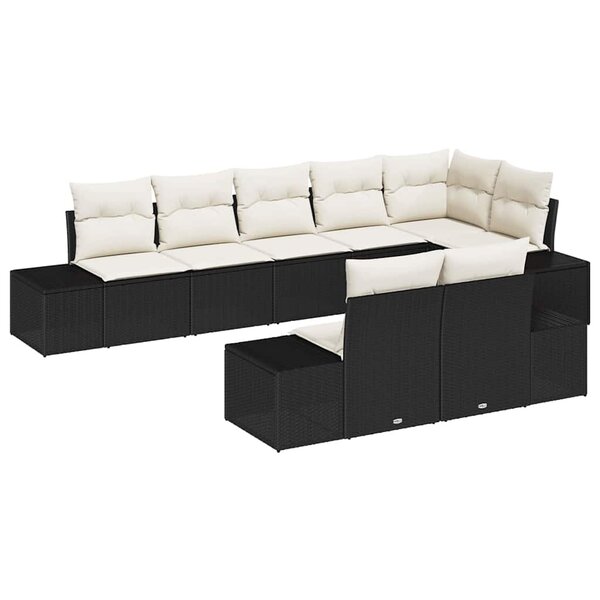 vidaXL Ensemble de canapé de jardin 8 Pièces Noir et crème Poly rotin