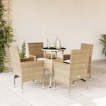 vidaXL Ensemble à manger de jardin et coussins 5 Pièces beige rotin verre
