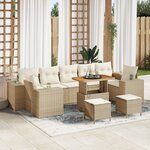 Ensemble de Canapé de Jardin 10 Pièces avec Coussins Beige en Rattan Poly Acacia