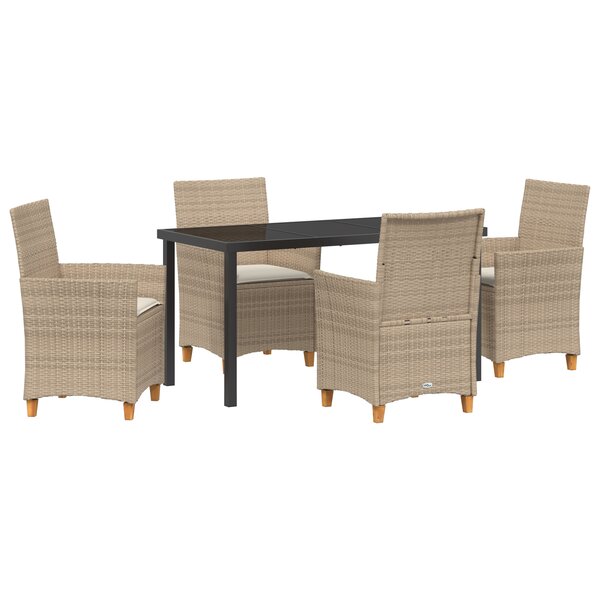 vidaXL Set de dîner de jardin 5 pièces avec coussins Beige Rotin Poly